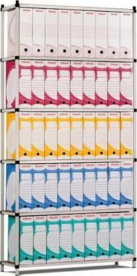Produktbild von Aktenregal | Grundregal | HxBxT 200x100x30cm | 6 Ebenen | Spanplatten-Fachboden | Fachlast 60kg | bis zu 66 Archivordnern mit Hebel | Lichtblau/Lichtgrau