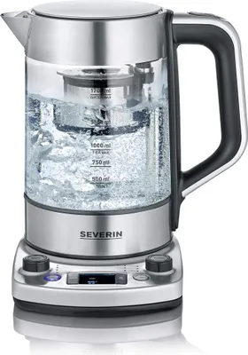 Zdjęcie produktu dla Severin WK 3422, 1,7 l, 3000 W, Stal nierdzewna, Szkło, Stal nierdzewna, Regulowany termostat, Wskaźnik poziomu wody