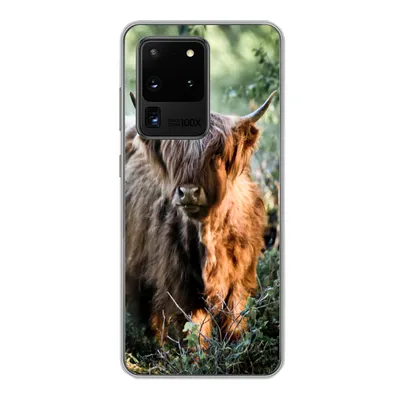Produktbild von MuchoWow® Handyhülle Schutzhülle Hülle für Samsung Galaxy S20 Ultra Schottische Highlander - Wald - Tiere Silikon Softcase Handy Hülle - Karteninhaber