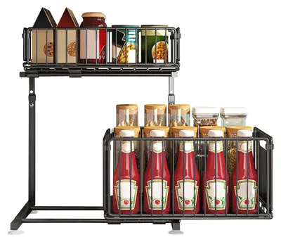 Produktbild von Unter Spüle Regal - 2-stöckiger Küchenschrank Organizer - Ausziehbar und erweiterbar - Edelstahl - Mit Schubladen für Küche und Bad - Schwarz
