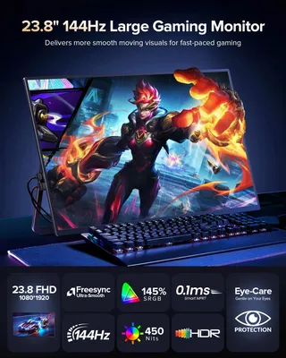 Productafbeelding van Draagbare Monitor 23,8 Inch 144 Hz - QLED Full HD Gaming Scherm - USB-C En HDMI