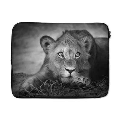 Produktbild von MuchoWow® Laptop Hülle 15 Zoll Wildtiere - Löwe - Natur - Schwarz - Weiß Laptoptasche - Laptoptasche - Sleeve - Rundum-Schutz