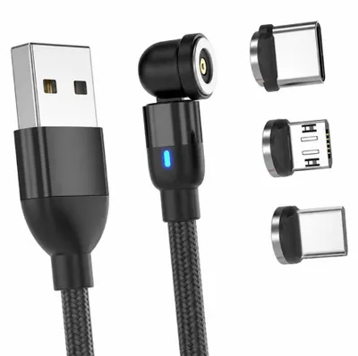 Zdjęcie produktu dla Kabel magnetyczny, obrotowy 3w1, USB-C ,Lightning, Micro USB 1m