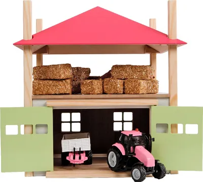 Image de Kids Globe Botte de foin en bois avec abri 1:32 - Rose