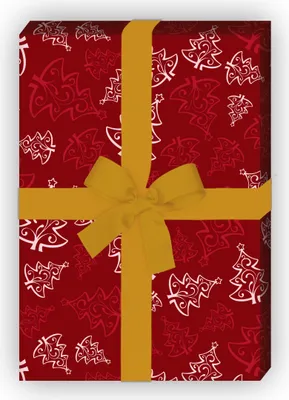 Produktbild von Ornamentales Weihnachtspapier mit Weihnachtsbäumen, rot, 32 x 48cm - G9842, 32 x 48cm