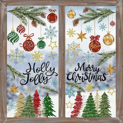 Produktbild von 6 Blätte Weihnachten Fensteraufkleber, Selbstklebend Weihnachten Fensterbilder Weihnachtsbaum Fenstersticker Chirstmas Window Clings für Xmas Weihnachtsdeko Fenster Schmuck