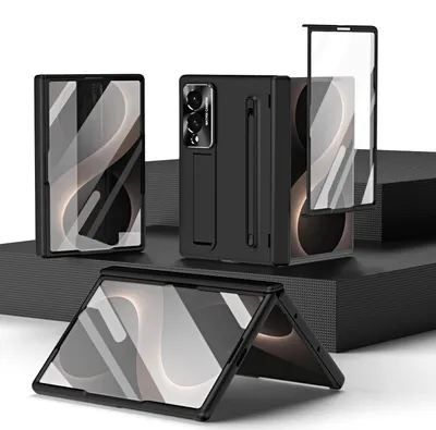 Obrázek produktu pro Pouzdro pro Samsung Galaxy Z Fold 8, matné tvrdé pouzdro s ochranou displeje, stojánkem, stylusem, ochranou fotoaparátu a pantu Černá