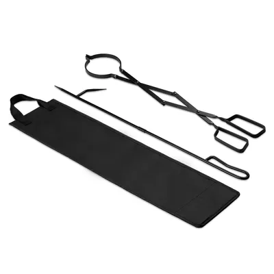 Produktbild von Navaris Kaminzange und Feuerhaken Set - Feuerzangen Set mit Schürhaken aus robustem Stahl - Kaminholzzange mit Haken - Feuerhaken und Feuerzange -