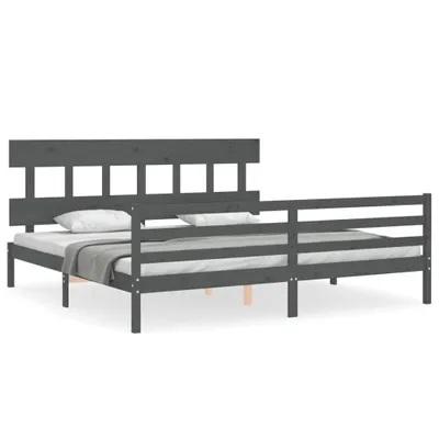 Obrázok produktu pre Posteľný rám s čelom sivý 200x200 cm masívne drevo
