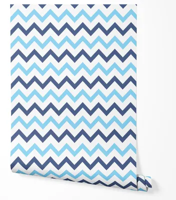 Produktbild von Vliestapete Blau Hellblau Weiß Chevron Zickzack Muster Modern Tapete Wohnzimmer Schlafzimmer Küche Flur Wanddeko UV-beständige Tapete 10m x 0.5m