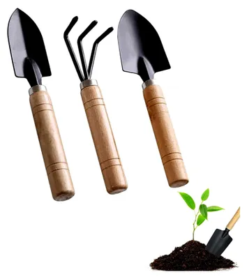 Produktbild von Gartenwerkzeug Set, 3-teiliges Set mit Gartenschaufel, Holzgriff und Handwerkzeugen für Bonsai und Topfblumen