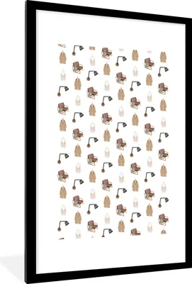 Produktbild von MuchoWow® MuchoWow® Gerahmtes Poster Schlafzimmer - Muster - Grau 60x90 cm - Poster mit zchwarzem Bilderrahmen - Dekoration - Wandposter Wohnzimmer - Hochwertig
