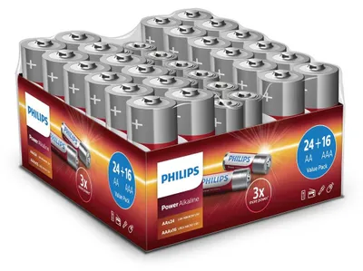 Produktbild von Philips Batterien AA AAA Alkaline Vorteilspack - 24x AA + 16x AAA Batterien - Power Alkaline 1.5V für Spielzeug, Kamera, Taschenlampe, Fernbedienung und Mehr