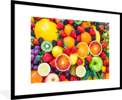 Produktbild von MuchoWow® Gerahmtes Poster Apfel - Weintrauben - Obst 90x60 cm - Poster mit Schwarzem Bilderrahmen Wandposter Rahmen Foto Bilder - Wanddekoration - Fotos
