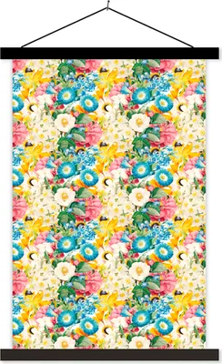 Produktbild von MuchoWow® Textilposter Blumen - Frühling - Collage 60x90 cm mit schwarzem Rahmen - Poster Wohnzimmer