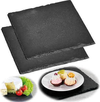 Produktbild von LS-LebenStil Schieferplatte 2´er Set 20x20cm Servierplatte Schieferteller Tischset Tafelplatte Sushi Teller Servierteller Servierplatte Untersetzer