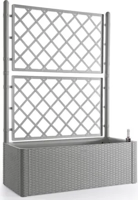 Image de STEFANPLAST - Jardinière Deluxe - rectangulaire avec treillis gris pierre - 100x43xh142cm