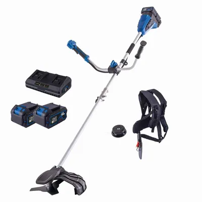Produktbild von Scheppach Akku Freischneider Rasentrimmer BC-BCH380/40 - 2x20V | 380mm Breite Trimmer | 255mm Breite Sense | inkl. 2x 4Ah Akku + 2,4A Doppelladegerät
