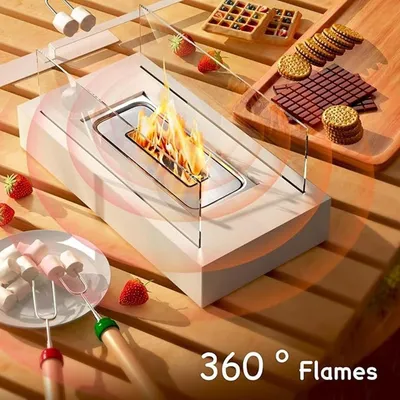Produktbild von Tischkamin für Indoor und Outdoor mit Löschgerät und Sicherheitsglas Bioethanol Tischkamin Tischfeuer Terrassenfeuer Weiß