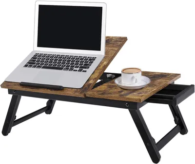 Imagen del producto de Mesa ajustable para portátil - Mesa para cama - Fabricada en bambú y fibra de madera - 55 x 35 cm - Color marrón