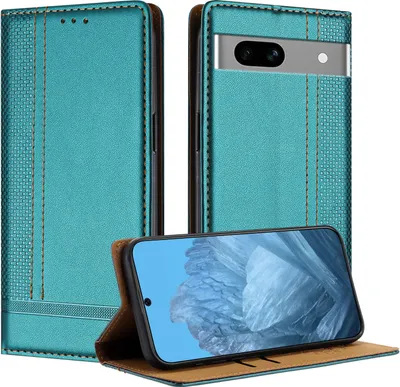 Produktbild von Handyhülle für Google Pixel 7A Leder Flip Klappbare Schutzhülle mit Standfunktion Grün
