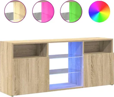 A product image of a TV stand with LED lighting.