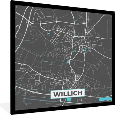 Produktbild von MuchoWow® Gerahmtes Poster Stadtplan - Deutschland - Blau - Willich - Karte 40x40 cm - Poster mit Schwarzem Bilderrahmen Wandposter Rahmen Foto Bilder - Mit Rahmen - Wanddekoration Schlafzimmer