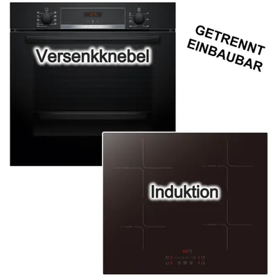 Produktbild von Herdset Backofen Bosch 3DHeißluft Hydrolyse + Induktionsfeld PKM 60cm Booster