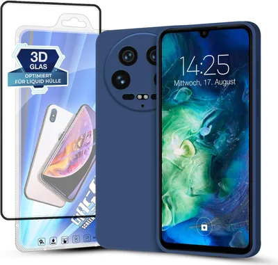 Produktbild von Hülle für Xiaomi 14 Ultra mit 9H Displayglas Displayschutz Plus Case Cover Bumper Silikon Softgrip Schutzhülle Farbe: Blau