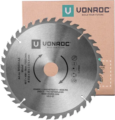 Produktbild von Vonroc Kappsägeblatt - Gehrungssägeblatt 216 mm - 40 Zähne - für Holz - Universal