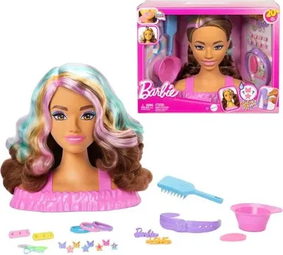 Zdjęcie produktu dla Głowa do Stylizacji Barbie Brunette, 23 Akcesoria, Dla Dzieci 3-10 Lat, Kreatywna Zabawa