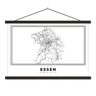 Produktbild von MuchoWow® Textilposter Schwarz und weiß - Deutschland - Karte - Stadtplan - Essen 120x80 cm mit schwarzem Rahmen - Wanddeko