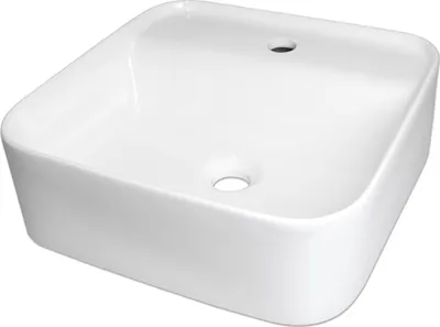 Produktbild von Keramik Waschbecken Viereckig 420 x 420 x 140 mm inkl. Abflussrohr und Abflussstopfen