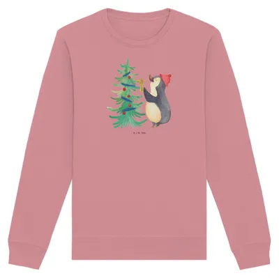 Produktbild von Mr. & Mrs. Panda Rundhals Sweatshirt Pinguin Weihnachtsbaum Größe S - Canyon Pink - Geschenk, Pulli, Baumwoll, Weihnachten, Nachhaltiger Pullover, Sweater, Winter