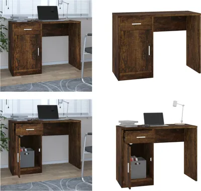 Immagine prodotto di vidaXL Scrivania con vano portaoggetti in rovere fumé 100x40x73 cm - Scrivania - Scrivania per ufficio - Scrivania per computer