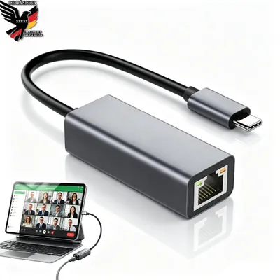 Produktbild von USB C auf Ethernet Adapter, 1000Mbps USB C LAN Adapter USB C auf RJ45 Ethernet LAN Netzwerkadapter Kompatibel für iPhone 15 Pro, iPad Pro/Air, MacBook