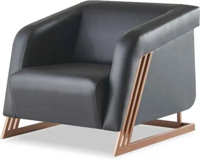 Produktbild von Sessel Schwarz Leder Edelstahl Lehnsessel Modern Designer 1-Sitzer Weich