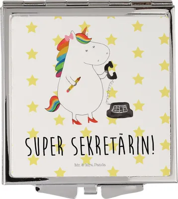 Produktbild von Mr. & Mrs. Panda Klappspiegel Einhorn Sekretärin - Weiß - Geschenk, Taschenspiegel, Schminkspiegel klein, Einhörner, Frauen Spiegel, Unicorn, Kleiner, Steuerkanzlei, Büro