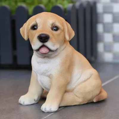 Produktbild von Gartenfigur Hund LEO - Dekofigur - Labrador Welpe - Polyresin - H: 16,5cm - braun, weiß