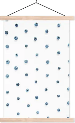 Produktbild von MuchoWow® Textilposter Sommer - Heidelbeere - Weiß 40x60 cm mit holzfarbenen Rahmen - Poster