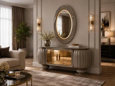 Immagine prodotto di Konsole mit Spiegel Beige Sideboard Esszimmer Modern Stil