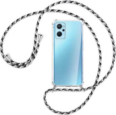 Produktbild von Handykette Backcover-Schutzhülle mit Band (Metall silberfarben) für Realme 9i - schwarz/grau/weiß