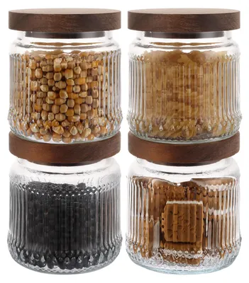 4 Vorratsgläser mit Holzdeckel, 500 ml, luftdicht, für Tee & Kaffee