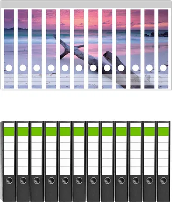 Produktbild von Wallario 12 Stück schmale Ordner inkl. Klebeetiketten mit Motive Abendhimmel bei Sonnenuntergang -  Set mit Rückenschildern / Ordnerrücken Stickern