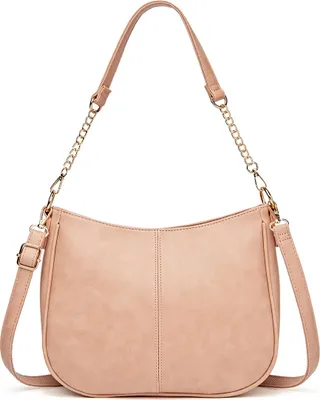 Image de (Rose)Petit sac crossbody pour femme, cuir vegan, porte-monnaie, chaîne, décor, sac hobo