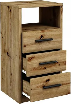 Produktbild von MATKAM Schubladenkommode 3SO in klassischer Optik, H75xB40x35cm, mit 3 Schubladen und einem offenen Ablagefach, (Artisan Eiche)