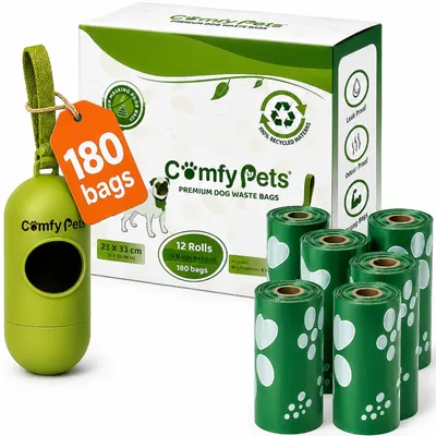 Imagen del producto de Bolsas para excrementos con dispensador, extra resistentes, 180 unidades, para perros y gatos