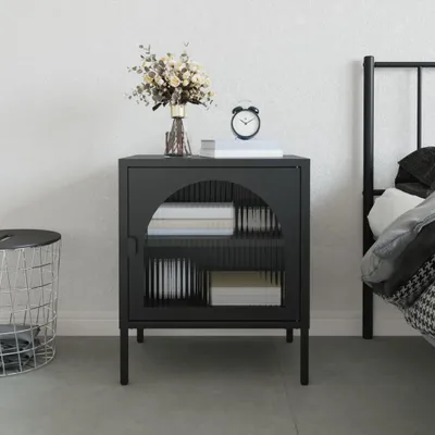 Zdjęcie produktu dla vidaXL Stolik nocny czarny 50x35x60 cm szkło i stal