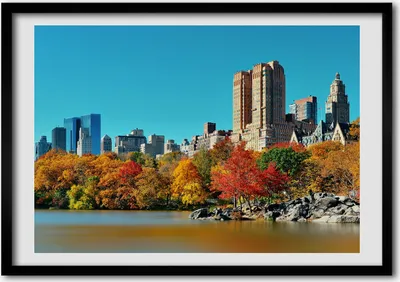 Produktbild von Bild - Bilder - Bilderrahmen - 70 cm x 50 cm - MDF-Rahmen, Wandkunst New York im Herbst