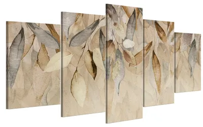 Produktbild von LUMASOUL Leinwand Bilder 5-teilig - Leinwandbild Natur Motiv - Wandbilder Holzrahmen und Webstuhl Wohnzimmer und Schlafzimmer - Bilder 150x75 cm Blätter 19